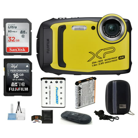 FUJIFILM FinePix XP140 Water, Shock, Freeze and Dustproof Digital Camera (Yellow) Bundle; Includes: 32GB & 16GB SDHC Memory Cards + Spare Battery + Camera Case + Card Reader +