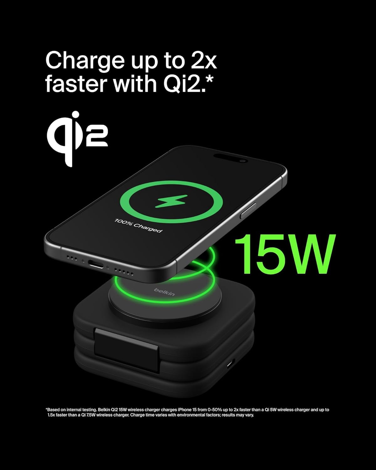 Belkin MagSafe Charger Compatible 3-in-1 Magnetic Charging Travel Pad 15W-BoostCharge Pro Foldable Qi2-Certified Wireless Charger, MagSafe-Compatible Charger for iPhone, Apple Watch, AirPods