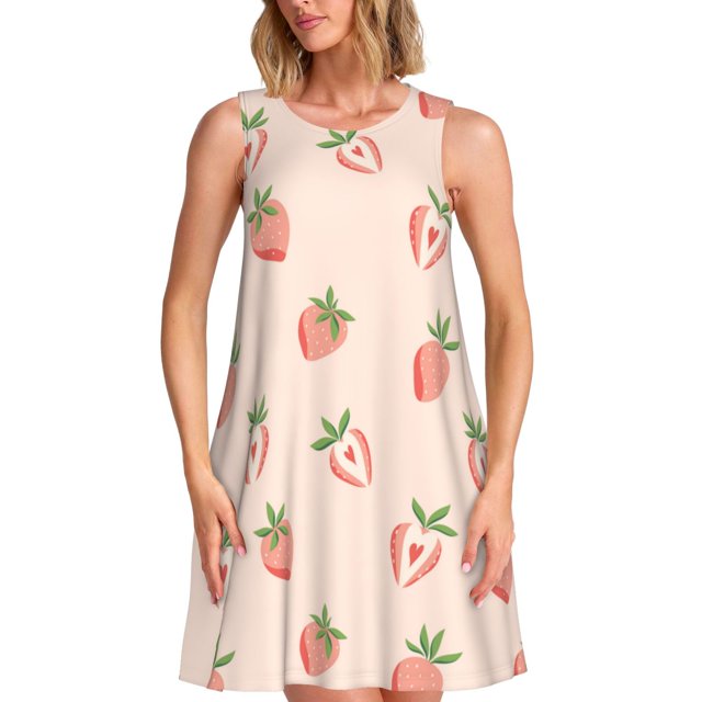 Balery Strawberries Vestidos de verano para mujer con estampado: vestido holgado sin mangas, vestido playero informal y cómodo para días calurosos.