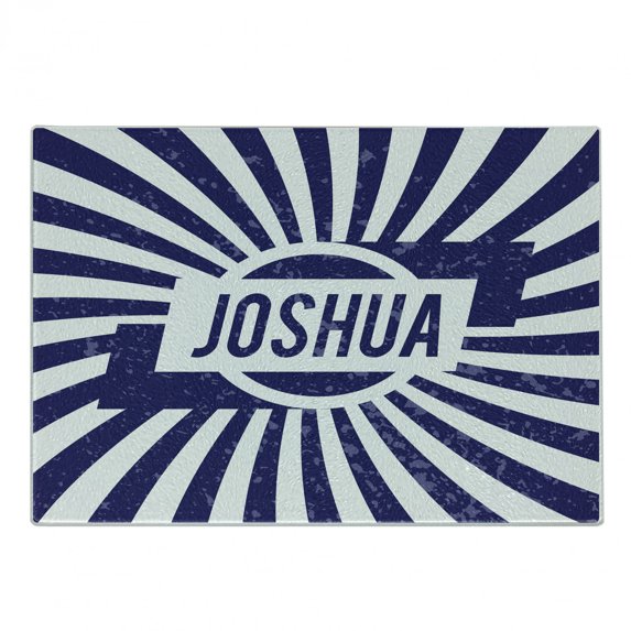 Joshua Cutting Board, Popular Name for Men in Dark Blue Color on Radial Backdrop Worn Appearance, Decorative Tempered Glass Cutting and Serving Board, Small Size, Navy Blue and White, by Ambesonne