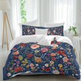 thumbnail image 2 of Navy Blue Flowers Bedding 3 Piece Duvet Cover Set Full Size, Spring Vintage Floral Leaves Farmhouse Soft Microfiber Comforter Cover with Zipper Closure & Pillowcases, FadeResistant Quilt Cover, 2 of 9