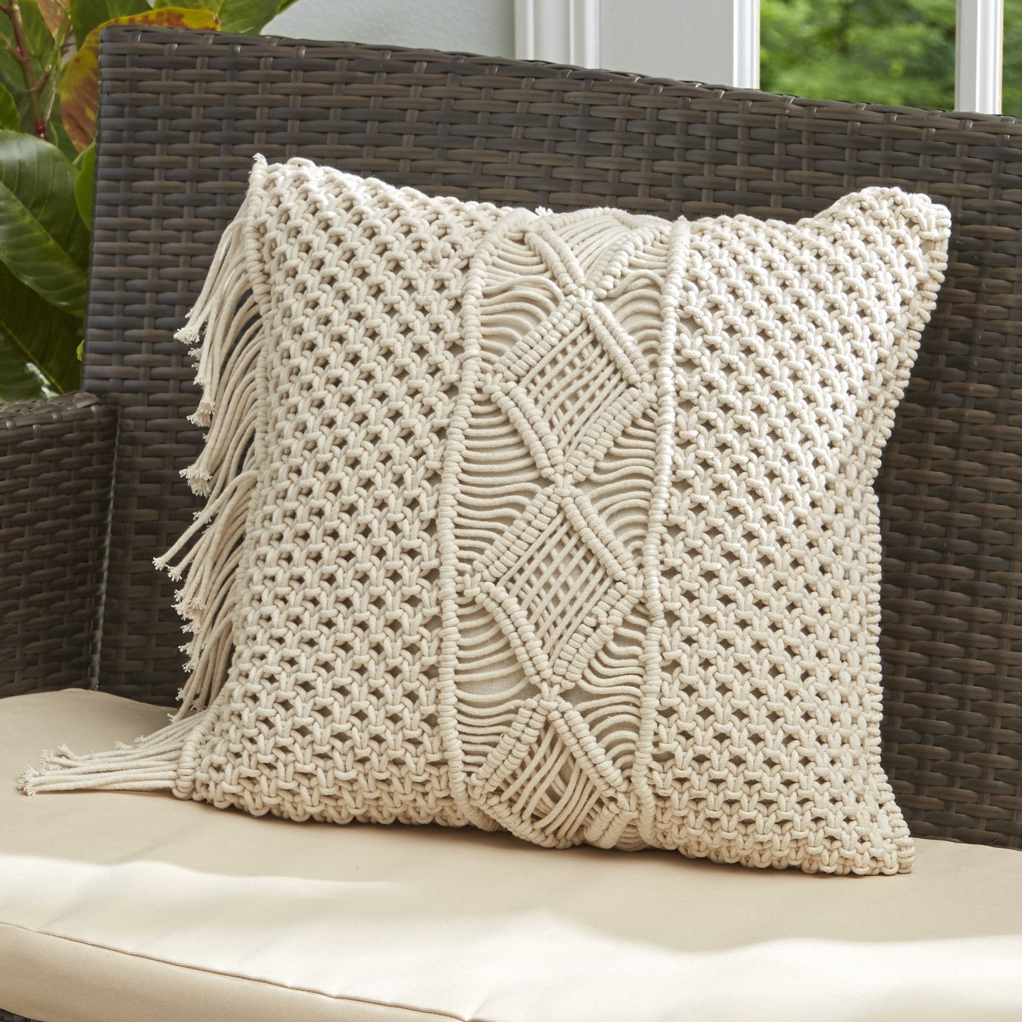 Macrame Throw Pillow with Soft, Sweater Design Square 18"x18