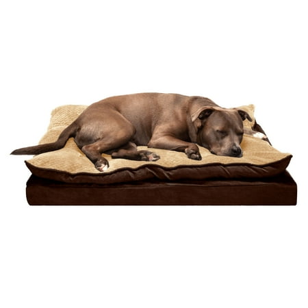 UPC: 0842229130171 | FurHaven Pet Products Minky Faux Fur & Suede Pillow-Top Orthopedic Pet Bed for Dogs & Cats – French Roast Large