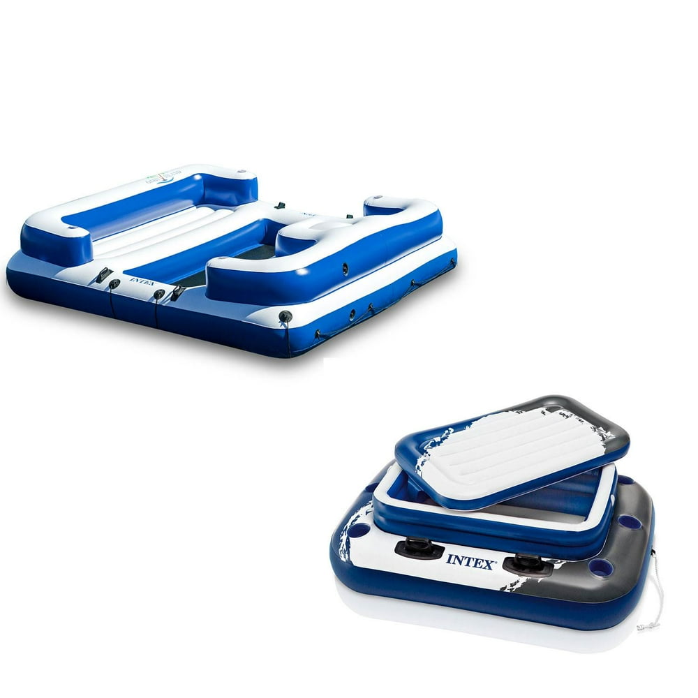Intex Oasis Island 5Person Floating Raft & Mega Chill II Beverage Cooler Float