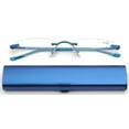 thumbnail image 2 of Newbee Fashion-Portable Compact Reading Glasses in Aluminum Case Metal Rectangle Rimless Reading Glasses Super Lightweight Reader Slim Design Comfort Fit Blue 1.25, 2 of 4