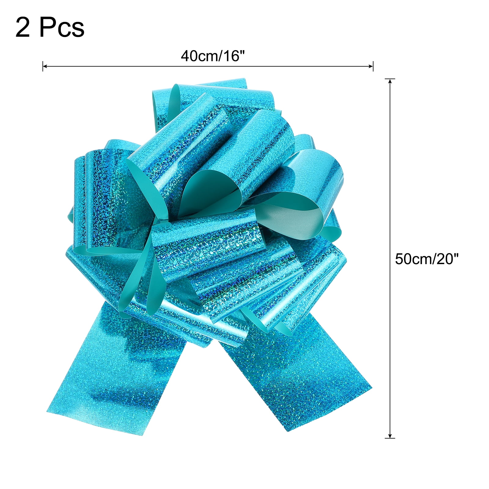 16 Inch Giant Large Pull Bow 2 Pcs Big Glitter Metallic Car Bows Ribbon for Wedding Presents Gift Wrapping Christmas, Green Blue