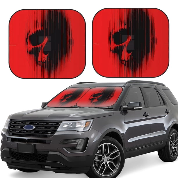Fotbe Minimalist Skull Red Juego de 2 Piezas de Parasoles para Parabrisas | Bloqueador Solar para Auto | Accesorios Plegables para Protección Solar Interior-Medium