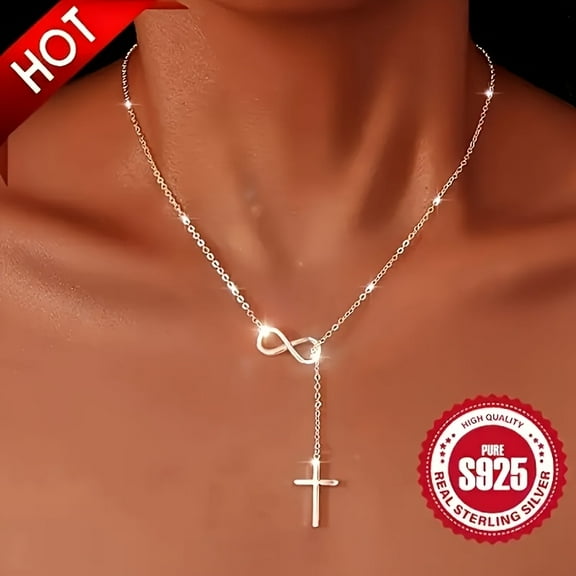 Elegant Sterling Silvery Infinity Cross Pendant Necklace For Women - Hypoallergenic, Sparkling Silvery-Plated, Perfect For Weddings & Special Occasions, Ideal Valentine'S Day Gift