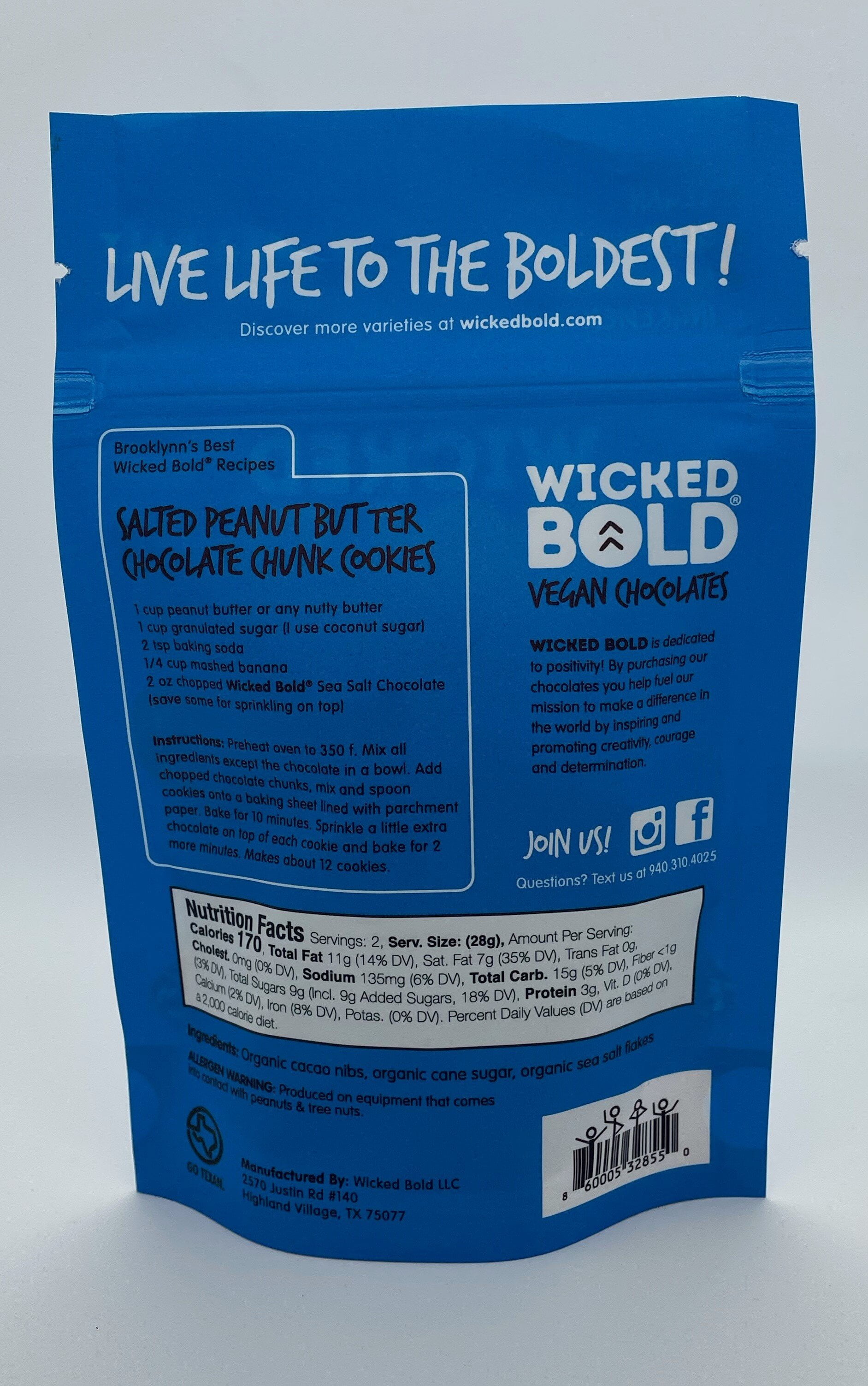 Wicked BOLD 70% Sea Salt Dark Chocolate Candy Individual Pack 2.5oz, 28 Pieces