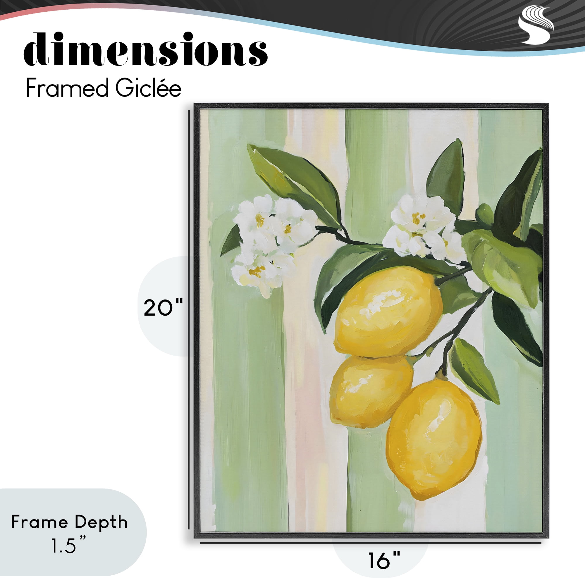 Stupell Industries Lemons & Flowers on Stripes Black Framed Giclee Art, design by The Prints Vibe
