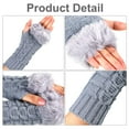thumbnail image 3 of 3 Pairs Fingerless Winter Gloves Faux Fur Crochet Warm Middle Length Thumb Hole Fingerless Gloves Arm Warmers, 3 of 6