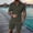 Army Green, variant on Mens Cotton 2 Piece Summer Outfits Textured Classy Casual Quarter Button Golf Polo Shirt and Shorts Set Stretch Short Sleeve Suit Size 5XL Blue