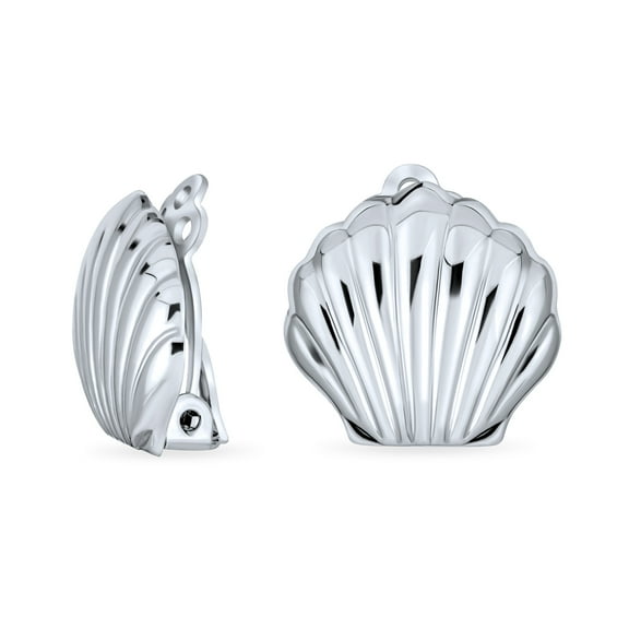 Bling Jewelry Womens Carved Seashell Nautical Clip-On Earrings 14K Gold Plated Sterling Silver