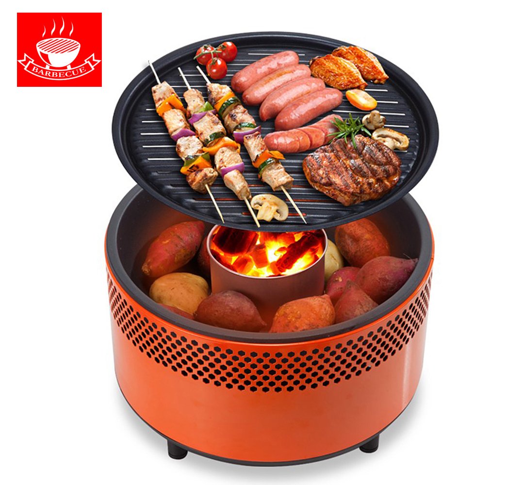 Tailgating or Picnicking HYTX Portable Outdoor Smokeless Charcoal BBQ Grill with Non Stick Interchangeable Griddle Plate and Battery Powered Ventilation Fan For Outdoor Cooking While Camping