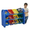 ECR4Kids 3-Tier Organizer with Bins, Toy Storage, Blue, Assorted