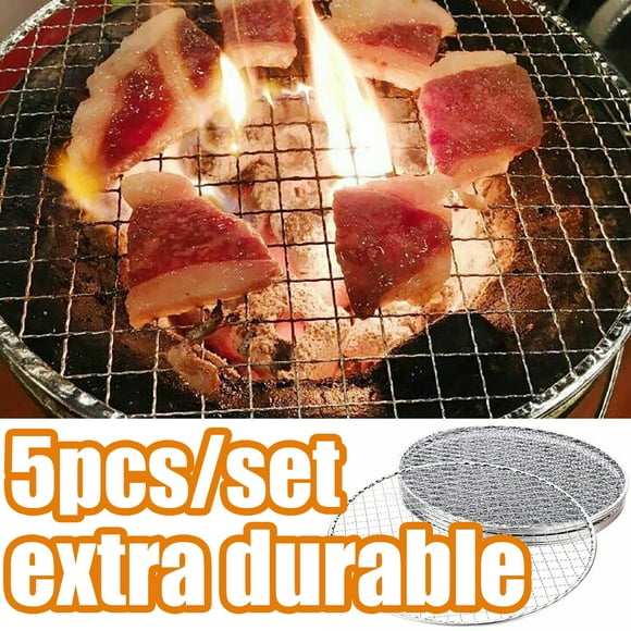 Travelwant 5Pcs/Set BBQ Pan, BBQ Grill,Round Disposable BBQ Grill Rack Roast Net Grate Barbecue Baking Pan for Barbecue Grill, Outdoor Barbecue,Camping Silver-Different Sizes