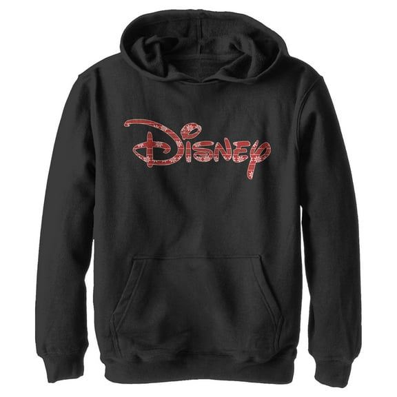 Boy's Disney Festive Christmas Logo Pull Over Hoodie Black X Large