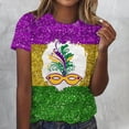 thumbnail image 2 of Spring Savings Clearance! S LUKKC LUKKC Mardi Gras Shirt For Women Summer Carnival Theme Party Outfits Casual Fashion Print Round Neck Short Sleeve Top, 2 of 3