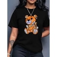 thumbnail image 1 of Cute And Playful Bear Print Casual Fashion Top for Black Women, Featuring a Round Neck And Short Sleeves., 1 of 5