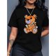 thumbnail image 1 of Cute And Playful Bear Print Casual Fashion Top for Black Women, Featuring a Round Neck And Short Sleeves., 1 of 5