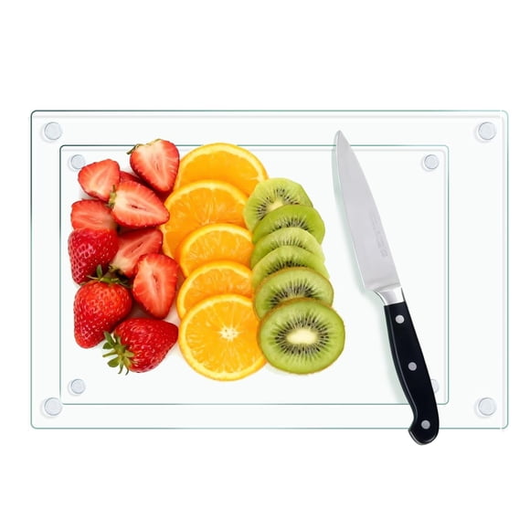 MTOPHLS 2 Pack Tempered Glass Cutting Board for Kitchen Counter, 16x12 & 12x8 Clear Chopping Boards with Non-Slip Feet for Countertop - Scratch Resistant,Long Lasting, Dishwasher Safe