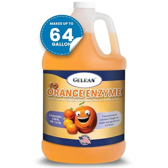 Multi-Purpose Enzyme Cleaner - Super Concentrate MAKES 64 GALLON - Pet Stain and Odor Eliminator - ORANGE ENZYME - Extra Strong Odor Floor Cleaner USA Made All Purpose Cleaner 128 oz