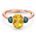 thumbnail image 3 of Gem Stone King 18K Rose Gold Plated Silver Yellow Citrine and Blue Diamond Engagement Ring for Women | 2.04 Cttw | Oval 9X7MM | Gemstone November Birthstone | Size 8, 3 of 6
