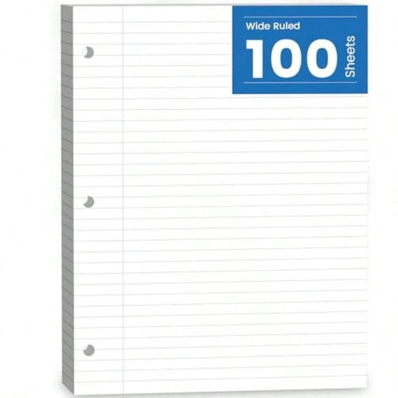 Loose Leaf Paper 100 Sheets Notebook Paper Binder Lined Paper Wide Ruled 8.5'' x 11'' Loose Leaf 3-Hole Punched Filler Writing Paper 3-Ring Binder Note Papers White