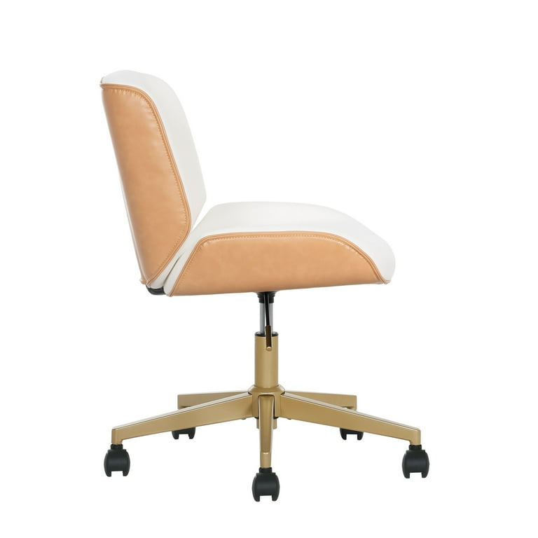 Mainstays Daphne Mid Back Office Chair with White Fabric and Camel
