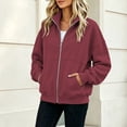 thumbnail image 3 of Edvintorg Jackets for Women Trendy Loose Casual Long Sleeve Coat Zip up Collared Outerwear with Pocket Women Clothing S-2XL Wine, 3 of 3