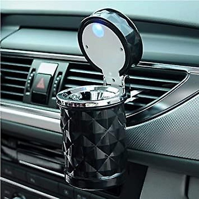 Cenicero LED portátil con tapa con patrón de diamantes y soporte para coche