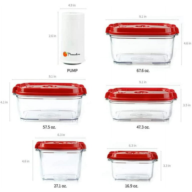 Pomodoro Food Storage Vacuum Seal Containers with Automatic Vacuum Sealer  Pump - Preserve Food Longer, Stackable, Airtight, Great for Marinating Meat  & Food (5-Piece + Pump) 