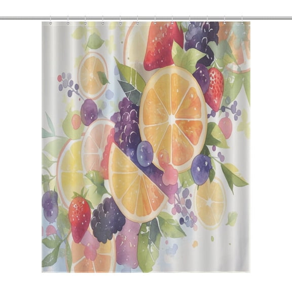 Various Fruits Waterproof Polyester Quick-Drying Shower Curtain for Bathroom with 12 Hooks
