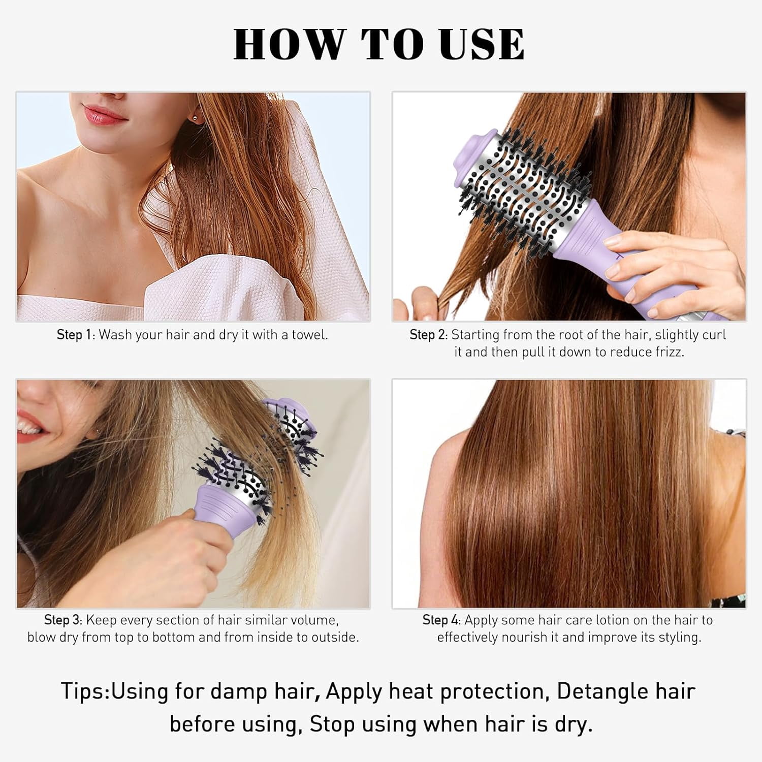 Tome 4-in-1 One-Step Dual Voltage 2 inch Hair Dryer Brush,Travel Volumizer Hot Air Brush with Protective Cover Purple