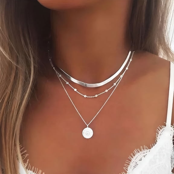 DESIGNICE 925 Sterling Silver Three-Layer Round Necklace for Women Simple Snake Chain Charm Ball Chain Party Gift Women's Exquisite Jewelry
