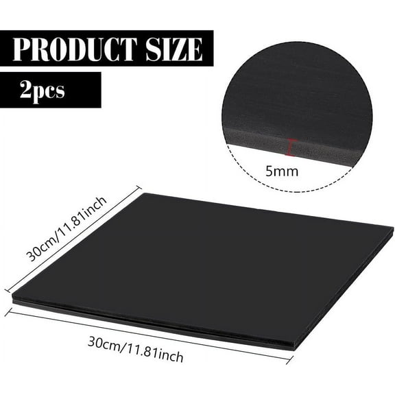 2pcs PVC Foam Board Sheet 12x12inch Square Black Foam PVC Plates PlasticSheets for Crafts Modelling Art Display School Projects 5mm Thick