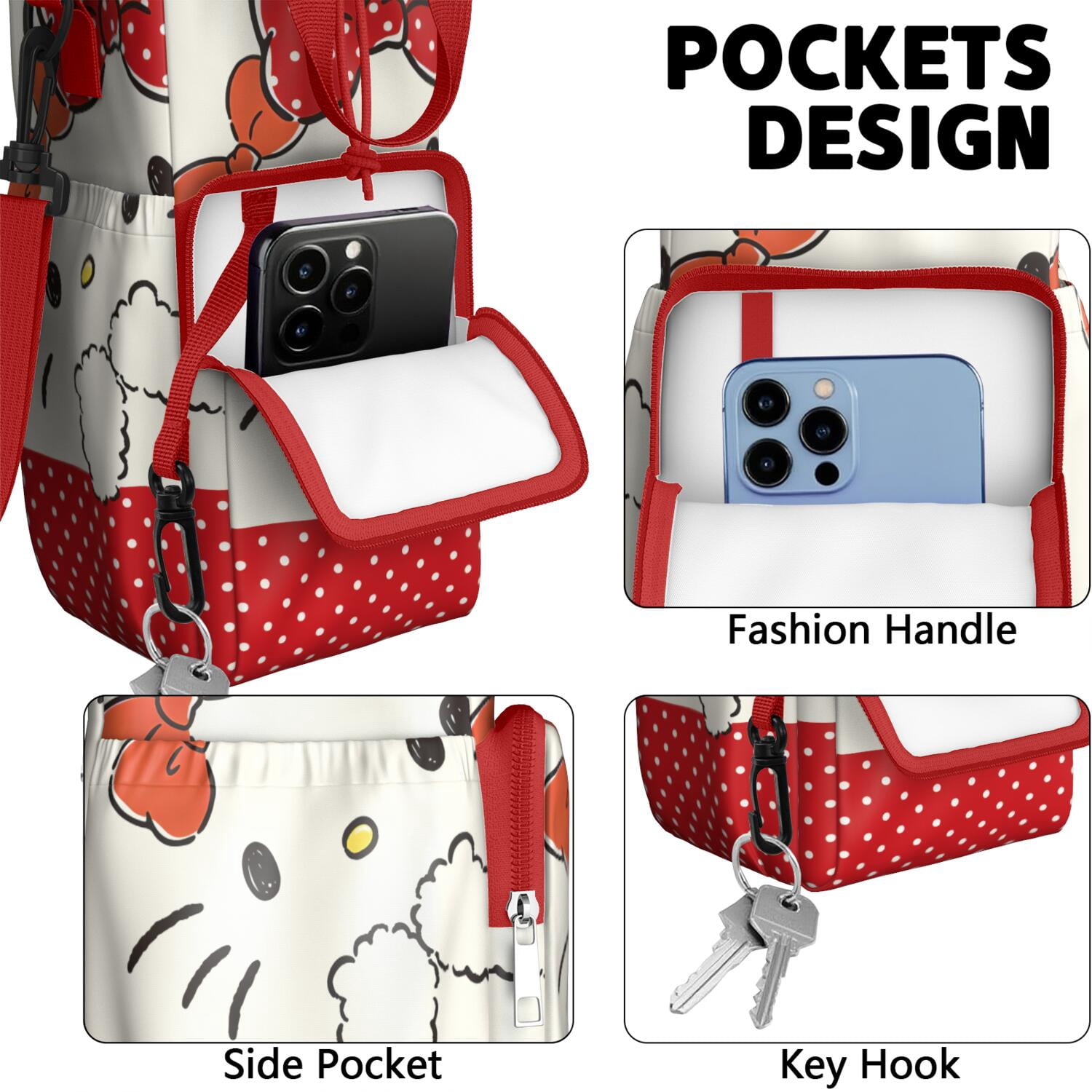 Insulated Water Bottle Carrier Bag Sleeve with Strap Crossbody for 20/24/32/40oz Tumbler,Hello Kawaii Cat Cute Water Bottle Holder Sling Bag with Pocket Gifts for Women Men Adults