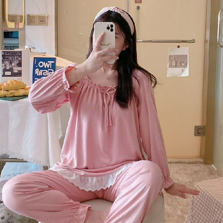 

PIKADINGNIS WAVMIT New Women Pyjamas Student Cute Long Tops Set Lace Young Girl Pajamas Sets NightSuit Girl Sleepwear Sets Women Home Wear