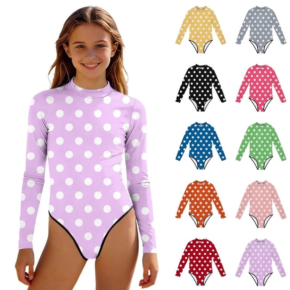 Antinious Toddler Girls Solid Long Sleeve Beach Vacation Mild Stylish 1 Piece Swimsuit Outfit