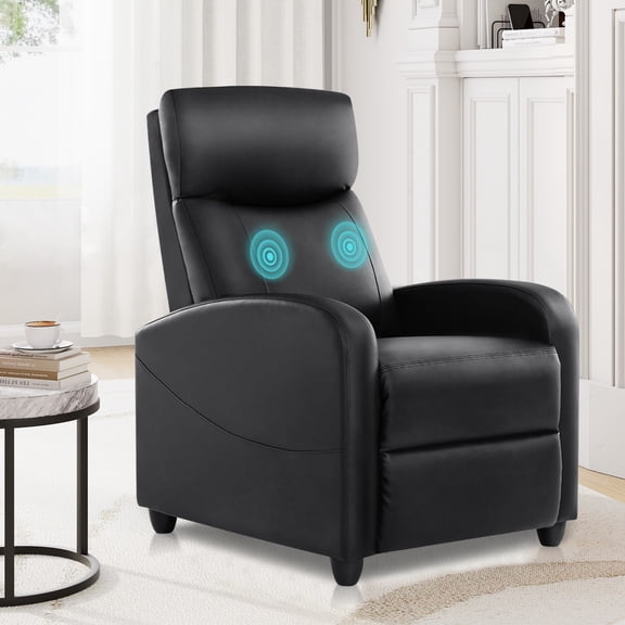 LIFERECORD Vibration Massage Recliner Chair, 160° Reclining Small Sofa for Living Room & Home Theater, Black
