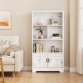 thumbnail image 2 of Modern Bookcase with Doors White Bookshelf with LED Lights 3 Shelf Standing Bookshelves Large Display Shelf Unique Book Shelf for Bedroom, Living Room, Home Office, 2 of 7