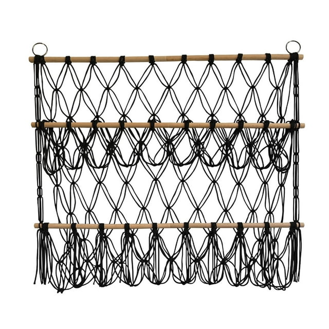 Baohd Stuffed Animals Net Hammock Cotton Rope for Playroom Home Decoration Nursery beige black 80x75cm