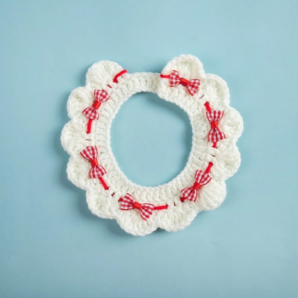 Dog Cat Crochet Bow Tie Collar Cute Knitted Scarf Plaid Pet Wool Bandana Collar with Flower Bell Cat Necklace
