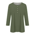 thumbnail image 2 of Sweet Home Farm 3/4 Sleeve T Shirts for Women Fashion Button Up Length Solid Color Shirt Top T Shirts for Women Army Green, 2 of 5