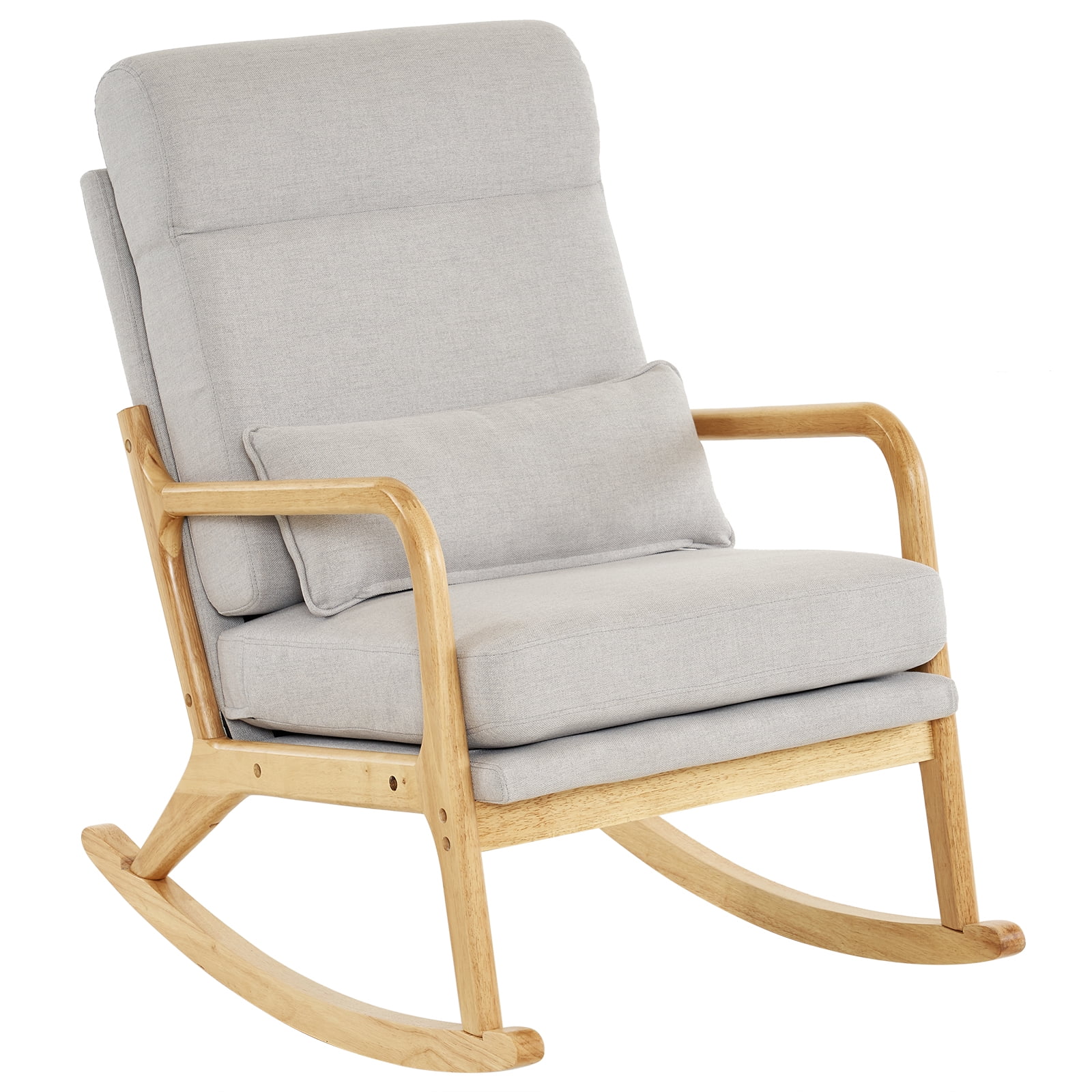 UBesGoo Linen Fabric Rocking Chair,Mid-Century Glider Rocker with Padded Seat and Wood Frame, Modern Accent Chair for Living Room Light Gray