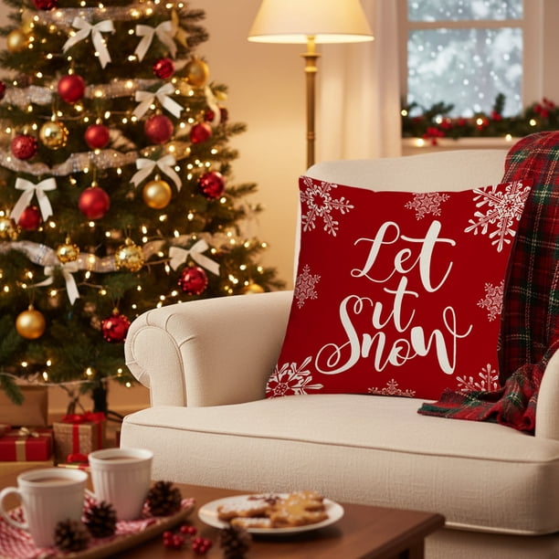 Herunwer Happy Winter Throw Pillow Covers Merry Cotton Pillowcase Personalized Cushion Cover Room Bedroom Sofa Decoration