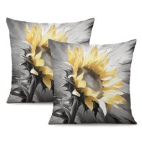 Sunflower Yellow and Gray Throw Pillow Covers 20"x20", Set Of 2, Linen Study Sofa Cushion Cover Indoor Living Room Home Decor