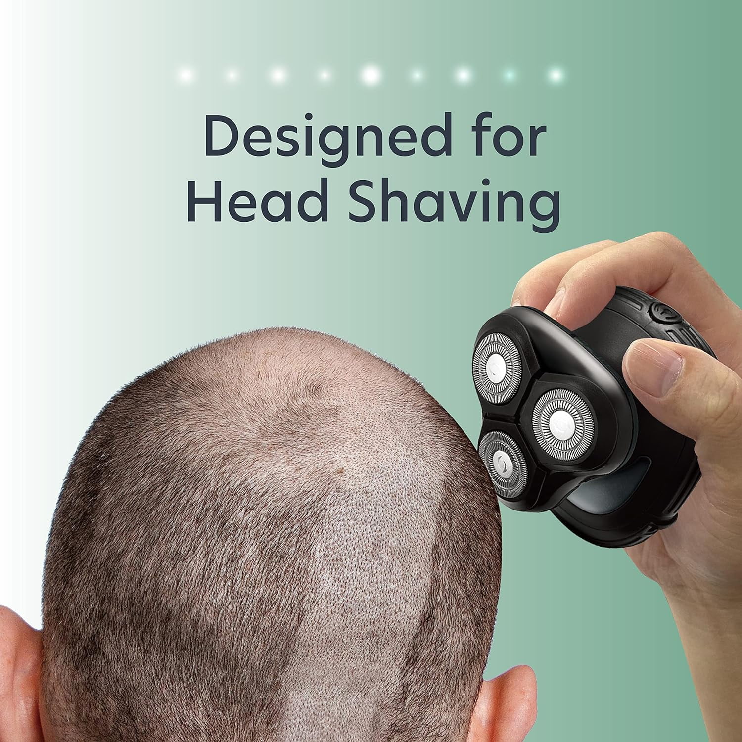 Chargeworx Groom Essentials Cordless 3D Rotary Men’s Face & Head Electric Shaver with LED Light, Black GEMS106