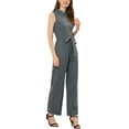 thumbnail image 4 of INSPIRE CHIC Women's Ankle Tie Waist Workwear Button Front Sleeveless Jumpsuit L Grey, 4 of 7