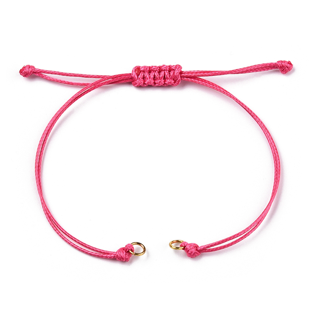 Korean Waxed Polyester Cord Bracelets with Iron Jump Rings for Adjustable Link Bracelet Making Deep Pink Single Cord Length: 5-1/2 inch(14cm)